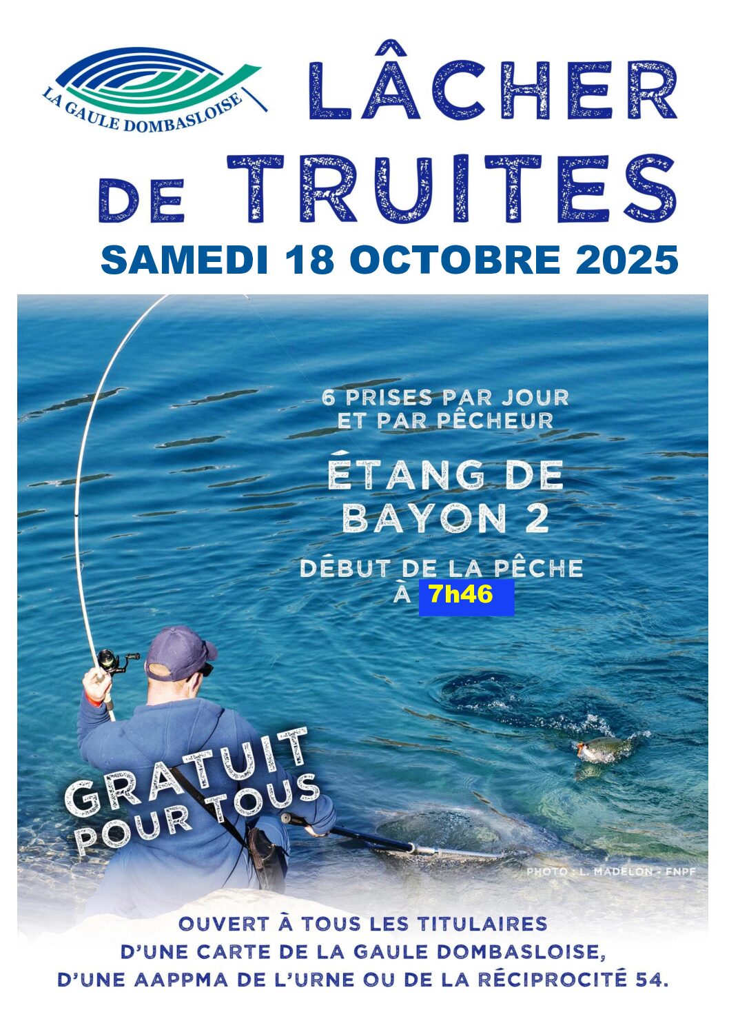 Lâcher de Truites exceptionnel à l’étang Bayon 2  – Samedi 18 octobre 🎣